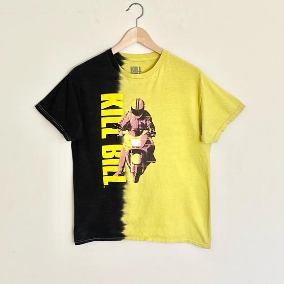 Kill Bill Volume 1 Motorcycle Graphic Split Tie Dye Yellow Black T Shirt Adult M - Picture 2 of 10